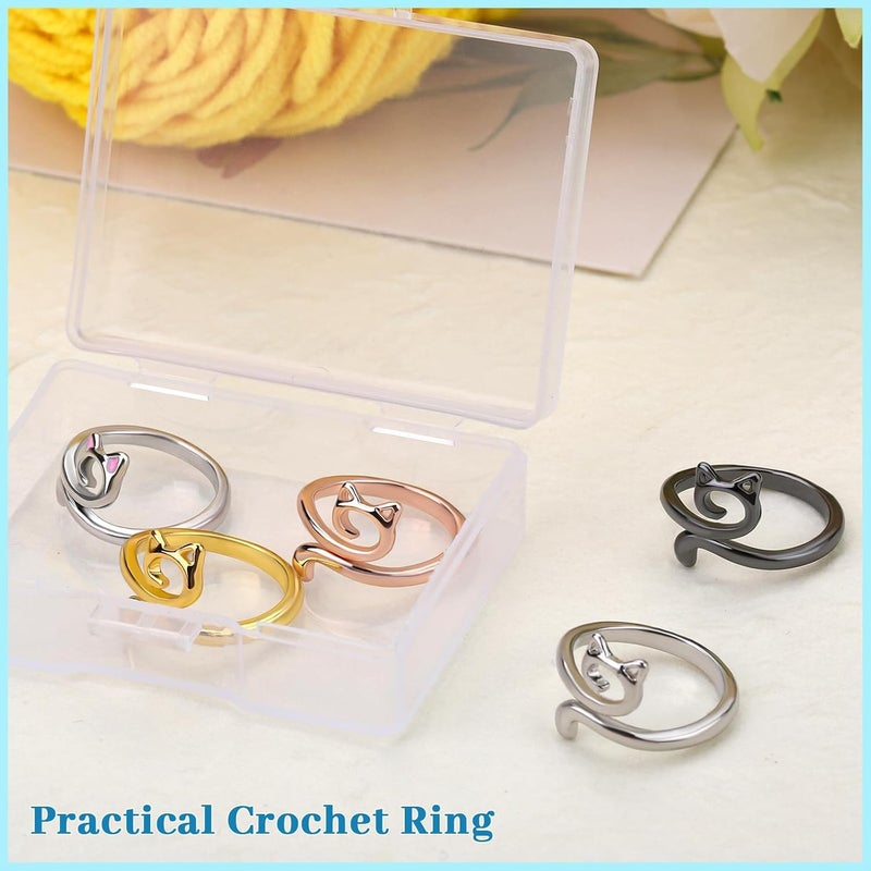 FOUSNOW 5 Pcs Crochet Ring, Adjustable Crochet Tension Rings, Yarn Ring for Finger Knitting Loop Accessories Tools, Yarn Rings for Women Mother Grandma - Image 4